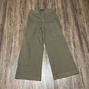 Oat New York Cropped Wide Leg Pants Women's 25 Dark Olive Stretch Denim Fit